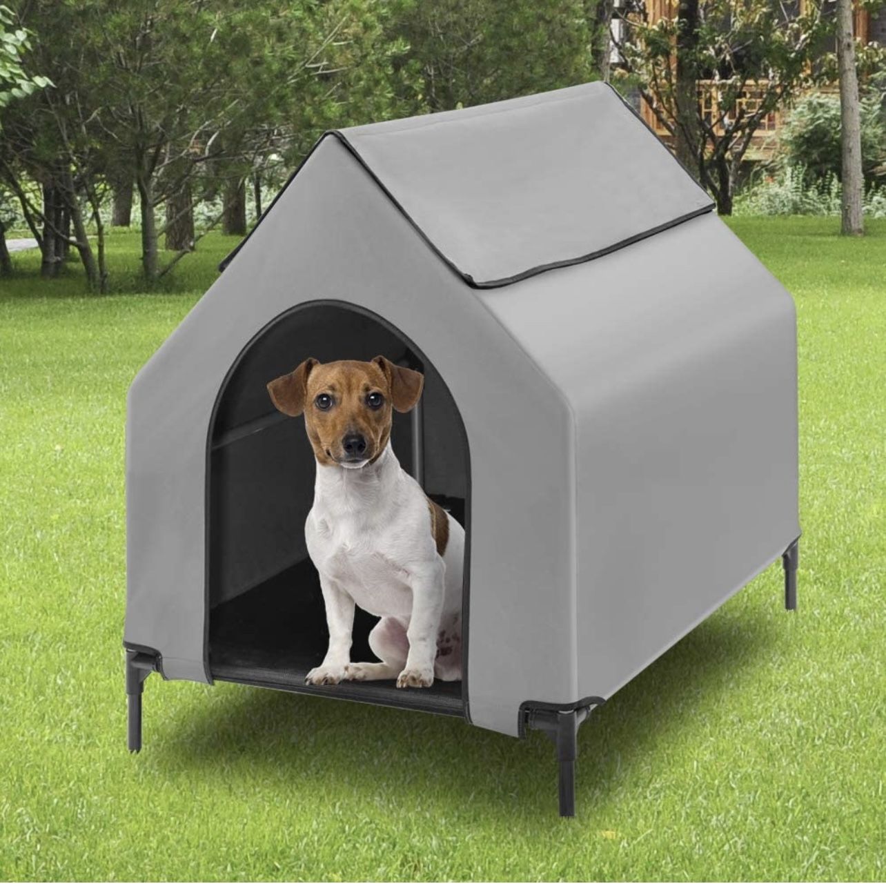 Portable Dog House Crate for Indoor & Outdoor, Water Resistant Breathable 600D PVC, 2x1 Textilene Bed, 1x1 Textilene Window, Extra Carrying Bag (Large