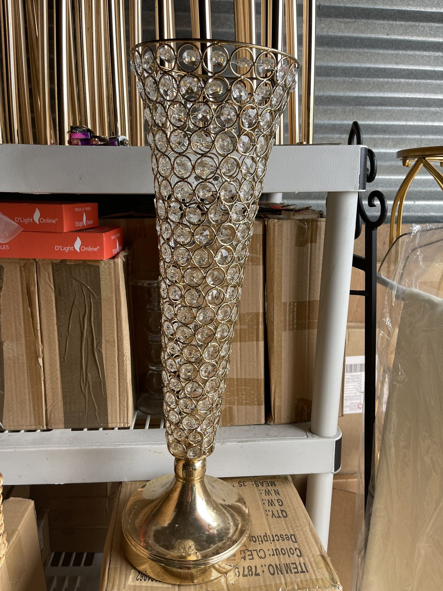 4 Gold Crystal Trumpet Vases