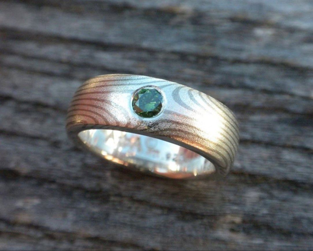 Sterling Silver & Palladium Green Diamond Wedding/Engagement Ring