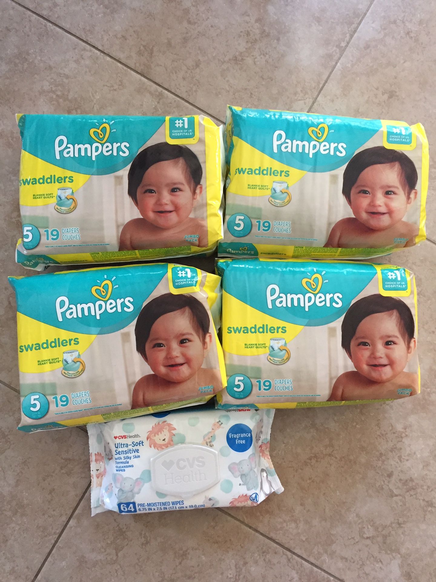 Pampers size 5t -and wipes 64ct $28