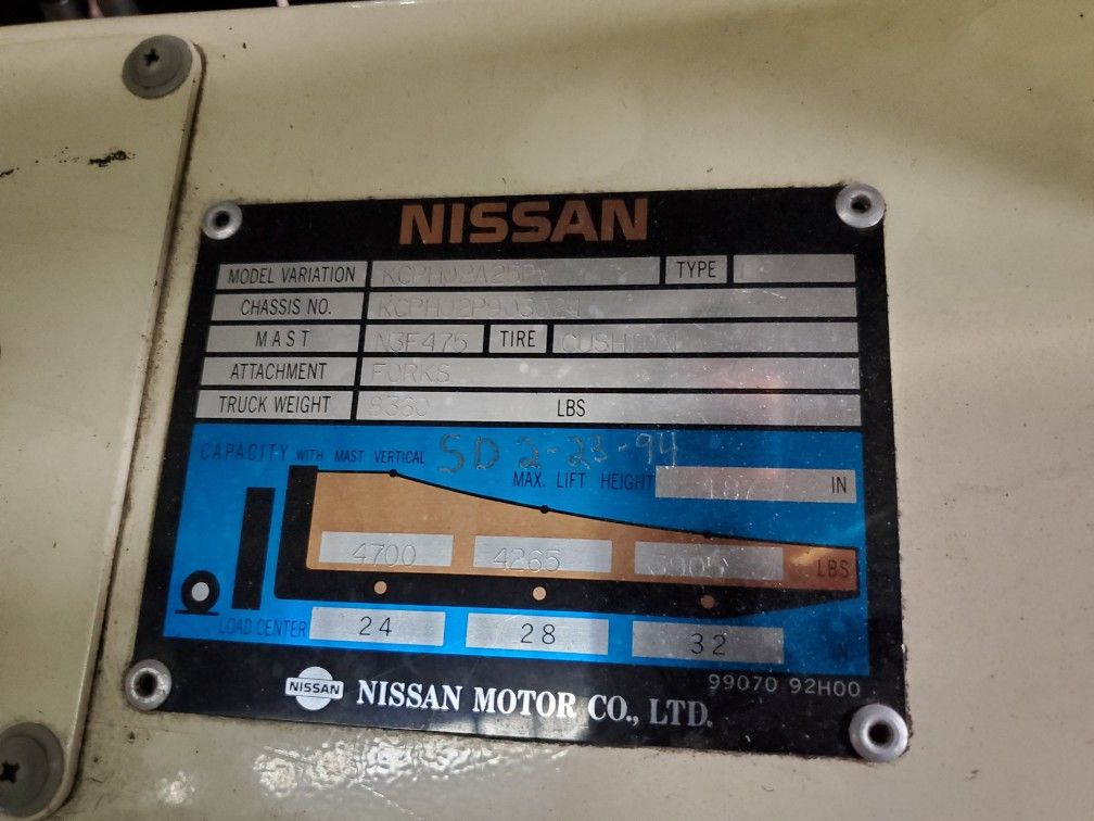 Nissan Forklift KCPH02A25PV 4700lb