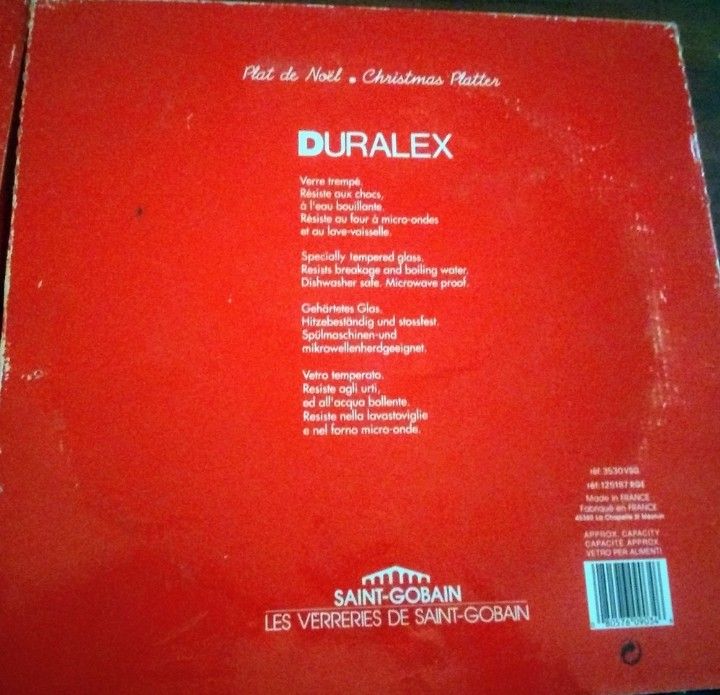 Vintage Glass Christmas Platters by Saint-Gobain with Original Boxes - Duralex Toughened Glassware