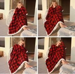 Red Buffalo Plaid Sherpa Throw TV Blanket W/Carry Bag, 50"x60", Super Soft Warm Comfy Plush Fleece