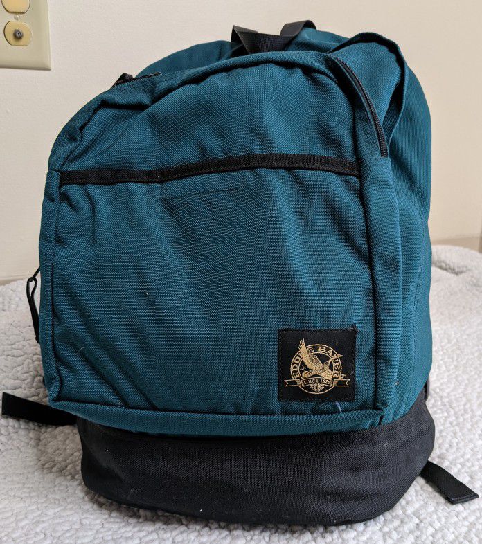 Vintage EDDIE BAUER Backpack School Book Bag Hiking Camping 90’s GREEN EUC