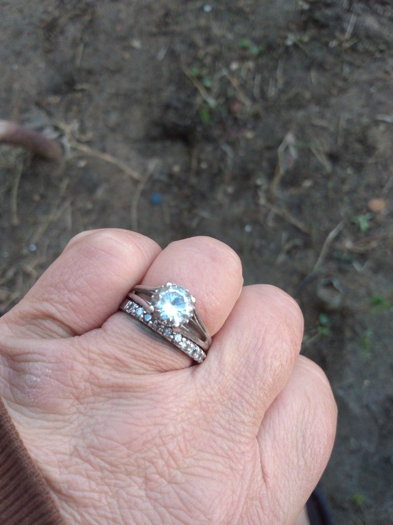 Sterling Silver Diamond Encrusted Wedding Set