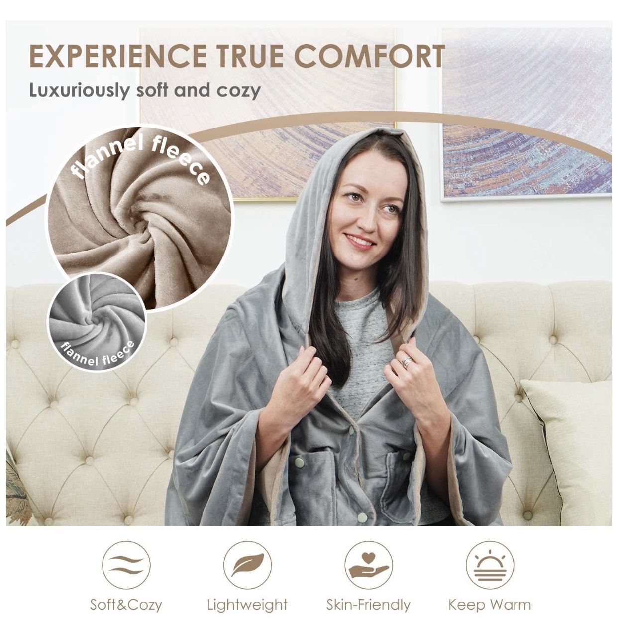 Wearable Electric Blanket, Portable Poncho Wrap, Cordless Rechargeable Heated Shawl Blanket, Super Soft & Warm Fleece, Home Office & Travel Use, Machi
