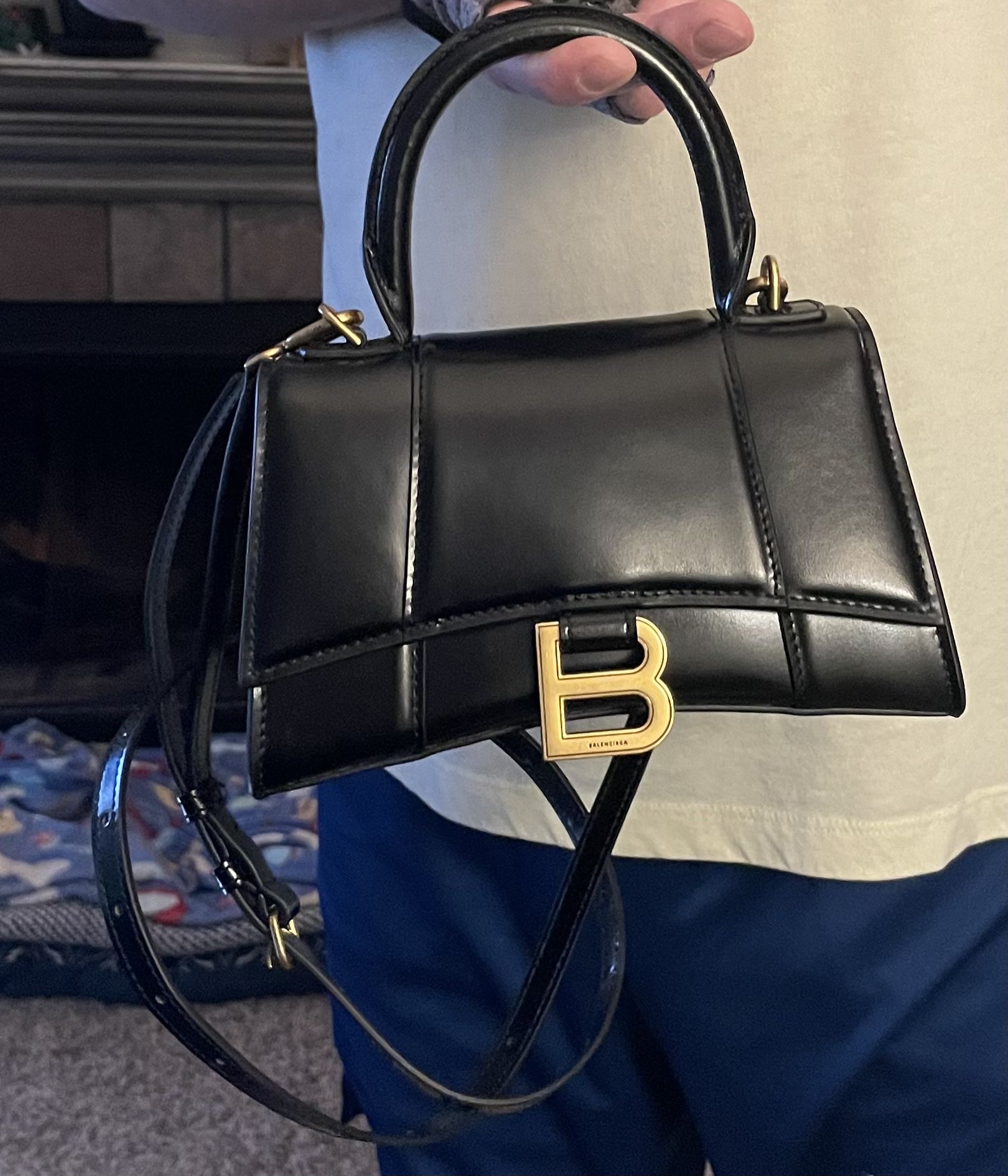Balenciaga Leather Handbag XS Hourglass Top Handle Bag