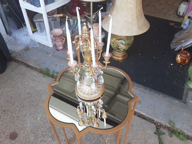 Gorgeous Looking 6 SMALL CANDLE THIS IS A BRASS AND CRYSTAL GLASS CANDLE HOLDER 15INCHES TALL
