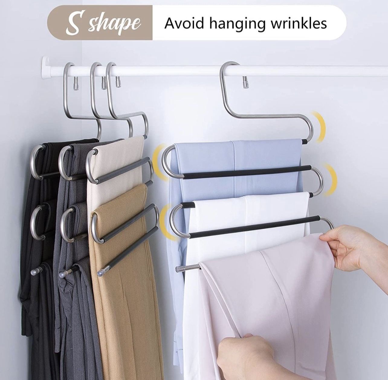 IEOKE Closet Organization 5 Pack S Shaped Space Saver Hangers Non Slip Pants Hangers Scarf Tie Organizer Kids Closet Organizer Multifunctional Space S
