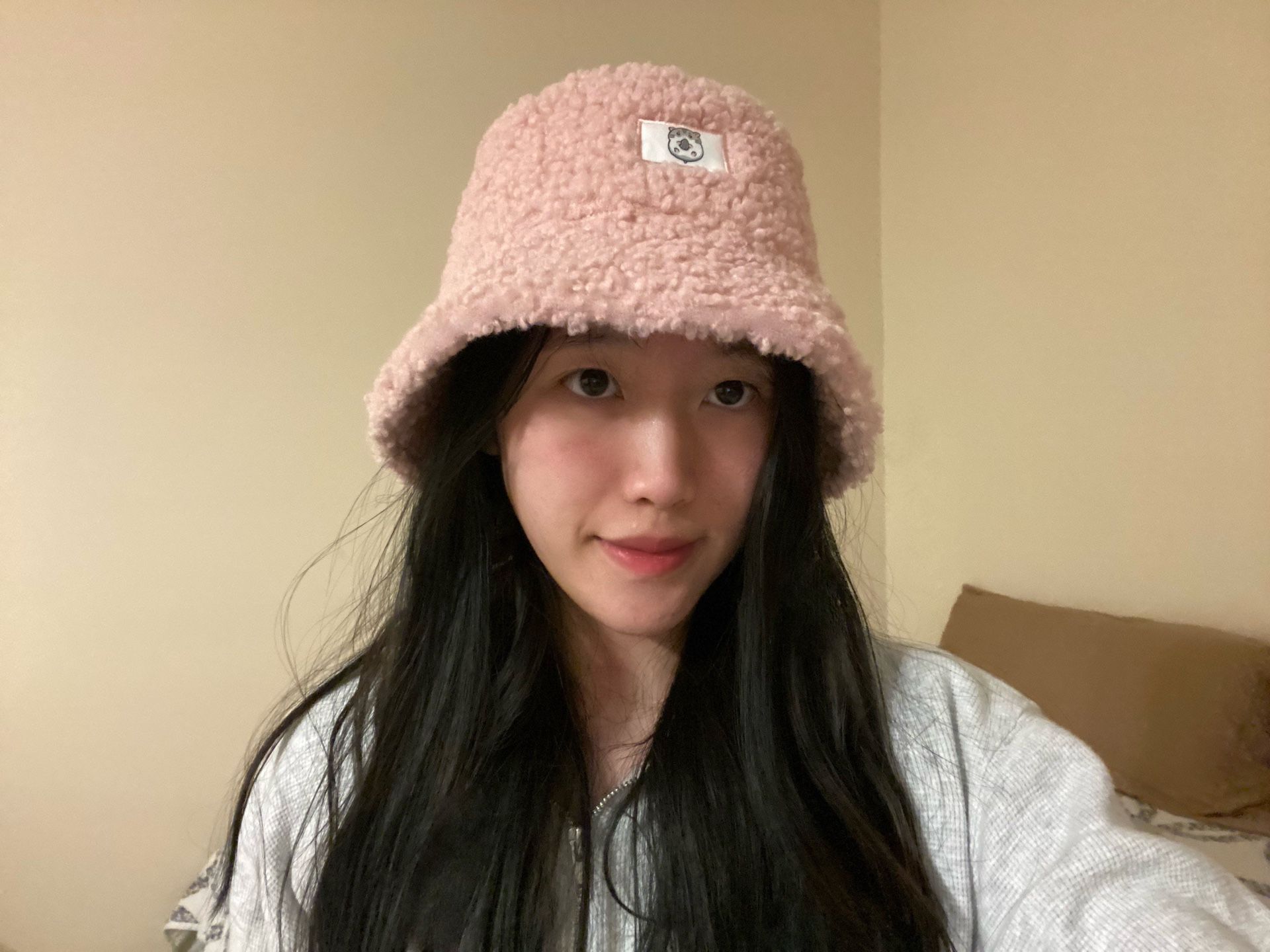 Fluffy Bucket Hat Women Winter Hat Faux Fur Grey Pink White