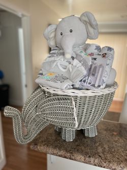 Baby Boy Elephant Gift  Basket (Pottery Barn Basket) Thumbnail