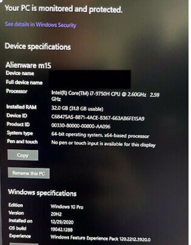Used 2019 Alienware M15 - 32GB Ram - GEForce RTX2060 - 512GB/1TB SSD - Windows 10 Pro