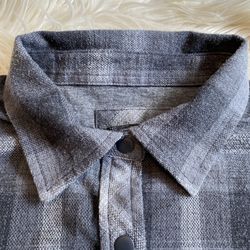 PrAna Grey Plaid Flannel Jersey Lined Long Sleeve Snap Shirt Pockets Women’s M Thumbnail