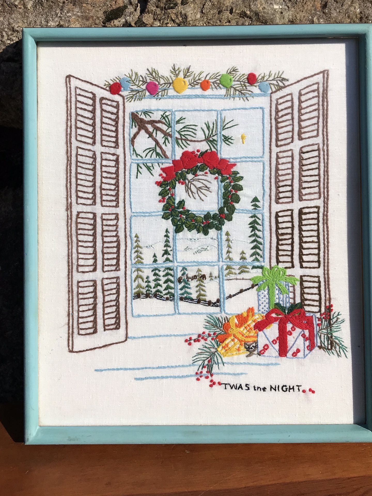 Framed Vintage Christmas Needlepoint 17 x 20 1/4