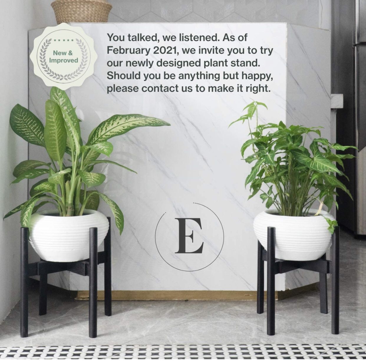 Essentials Bamboo Plant Stand - Set of 2 Adjustable Wooden Planter Holder Flower Pot Stands - Mid Century Modern Wood Plant Stand for Indoor Outdoor L