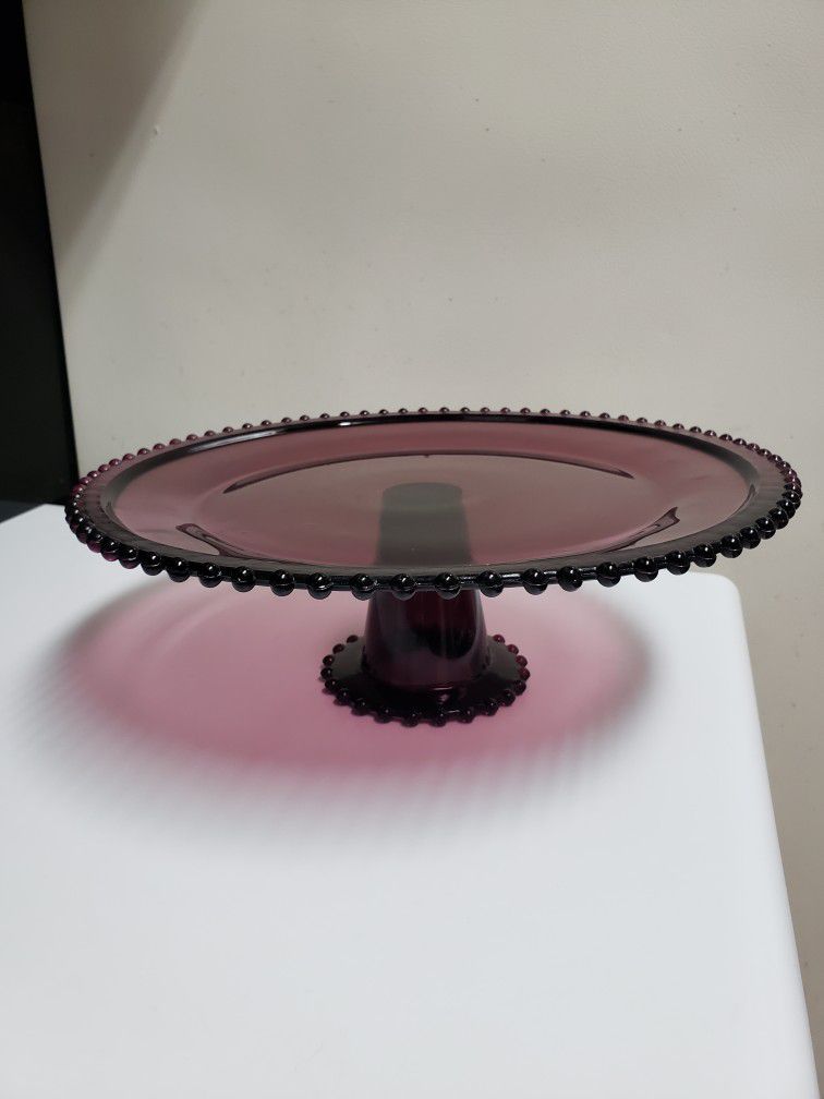 12.75" Purple Glass Cake Plate Serving Plate