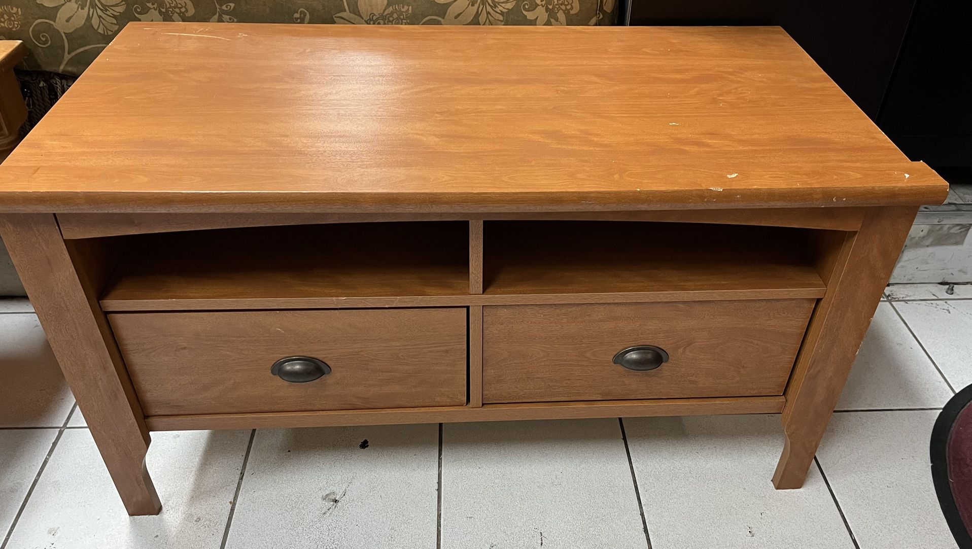Very Nice Honey Brown TV Stand With Media Storage at