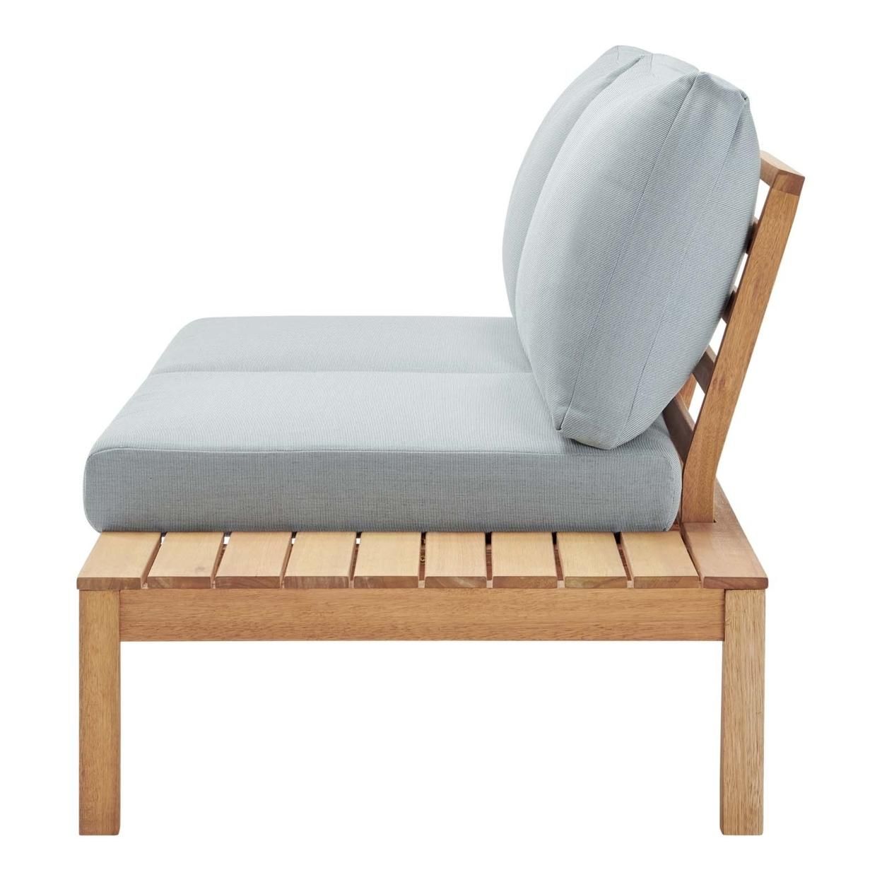 Freeport Karri Wood Outdoor Patio Loveseat with Right-Facing Side End Table, Natural Light Blue