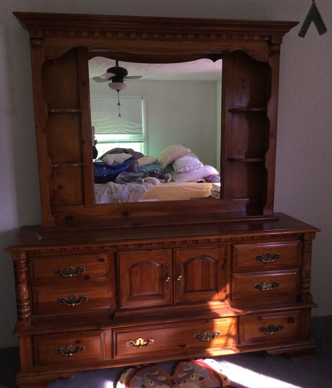 Grandma S Dresser With Mirror Shelves, Large Wood Dresser With Mirror