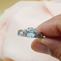 "Refine Oval Pure Zircon Romantic Silver Elegant Rings for Women, PD587
 Thumbnail