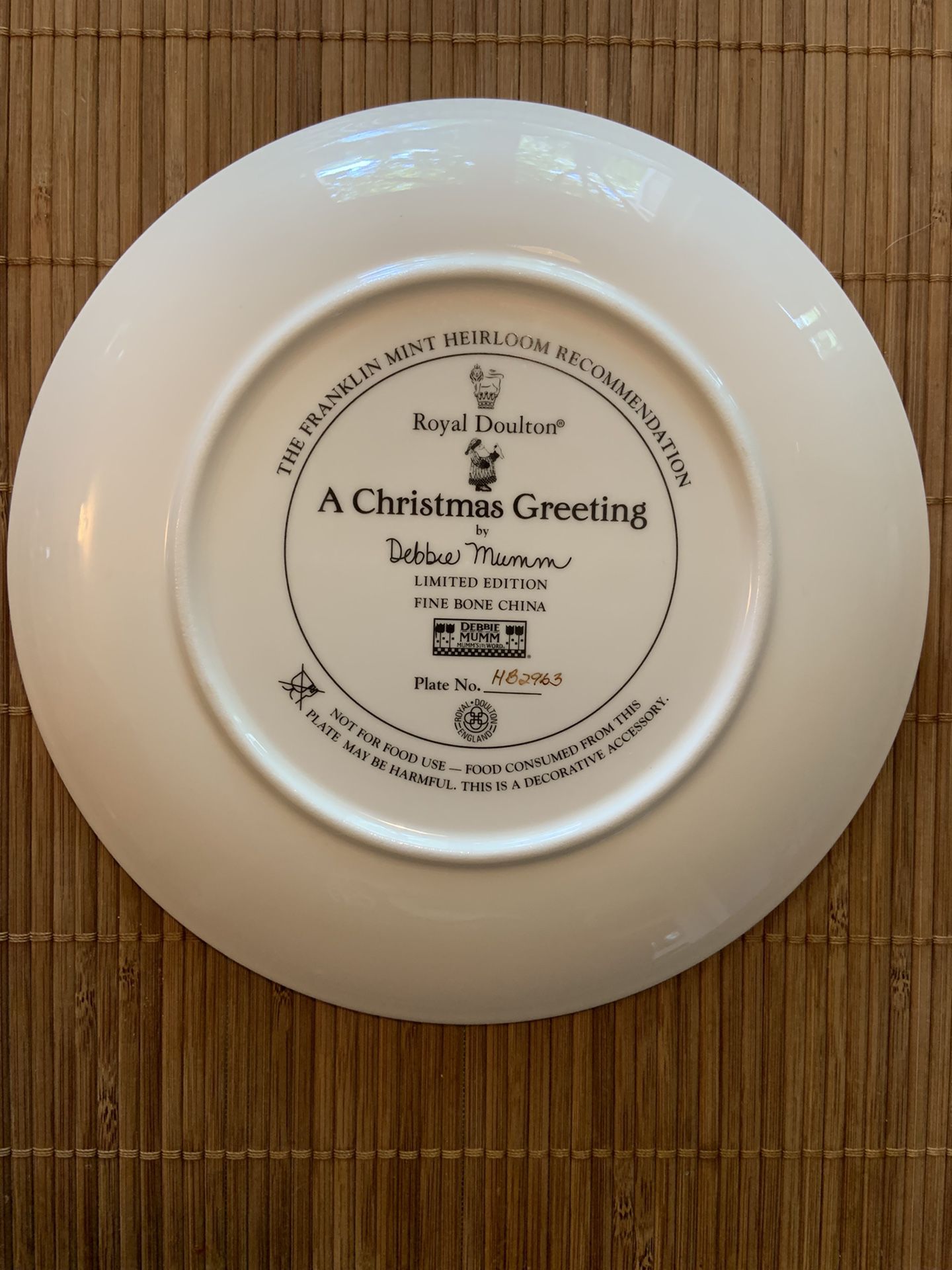 Franklin Mint Collectors Plate: A Christmas Greeting