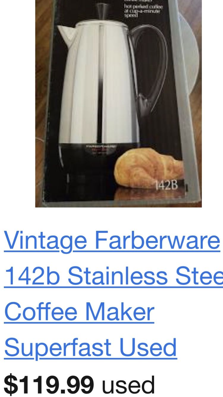 $25 Only Vintage Farberware Super fast Fully Automatic Stainless Steel Coffee Pot . Electrical Works like new. Sells from $100-$200