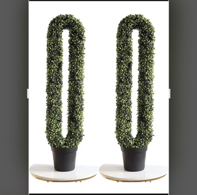 momoplant U-Shaped Artificial topiaries Plants 43In-3.6FT Topiary Boxwood Plant Tree Fake Feaux Spiral Outdoor/Indoor, (Set of 2 )