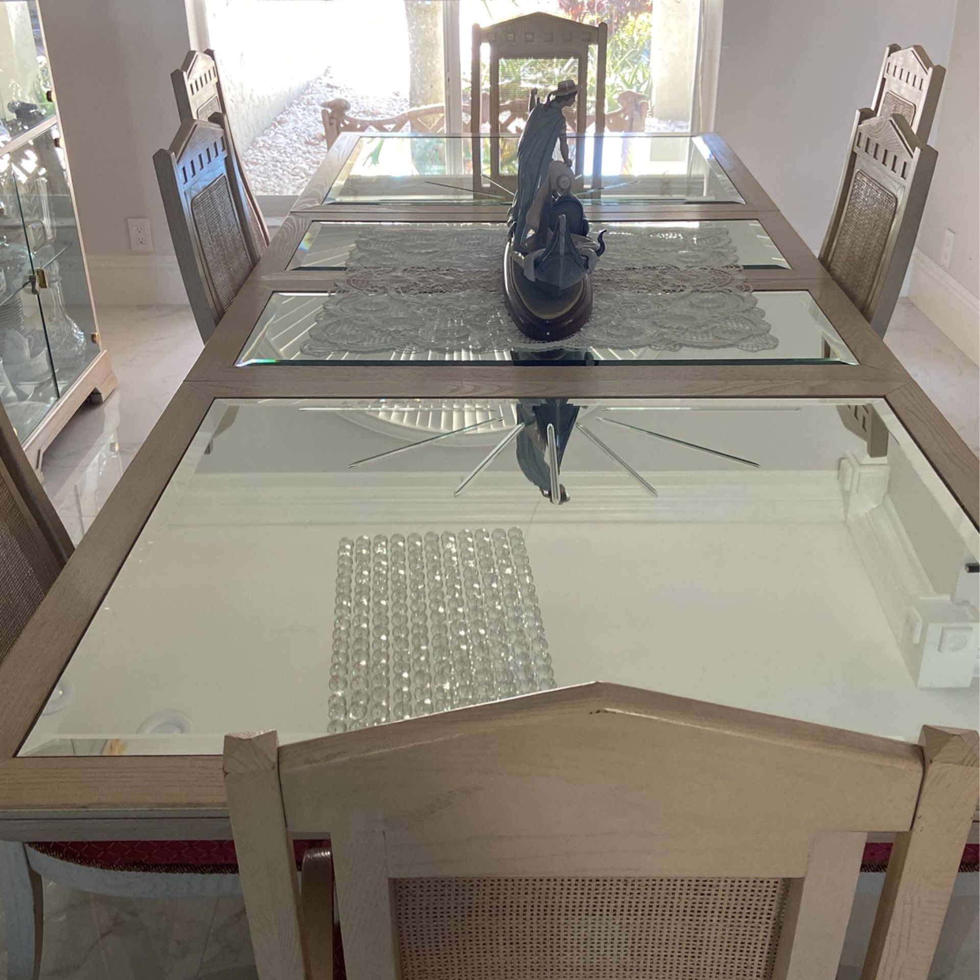 Farm Wooden Table Glass Top 8 Chairs