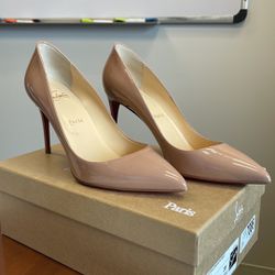 Size 8 Nude Christian Louboutin Pigalle Follies 85mm Patent Red Sole Pumps Thumbnail