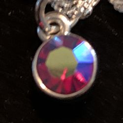 Red Iridescent Stone Stamped .925 Silver Chain Necklace  Thumbnail