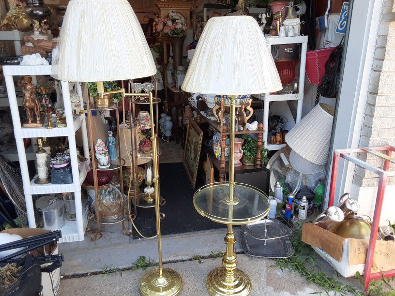  TWO REALLY Nice Looking  BRASS  Floor  LAMPS with  NEW SHADES  23 DOLLARS  EACH 