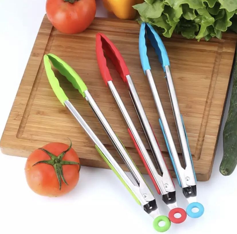 Silicone Food Tong Stainless Steel Kitchen Tongs Silicone Non-slip Cooking Clip Clamp BBQ Salad Tools Grill Kitchen Accessories