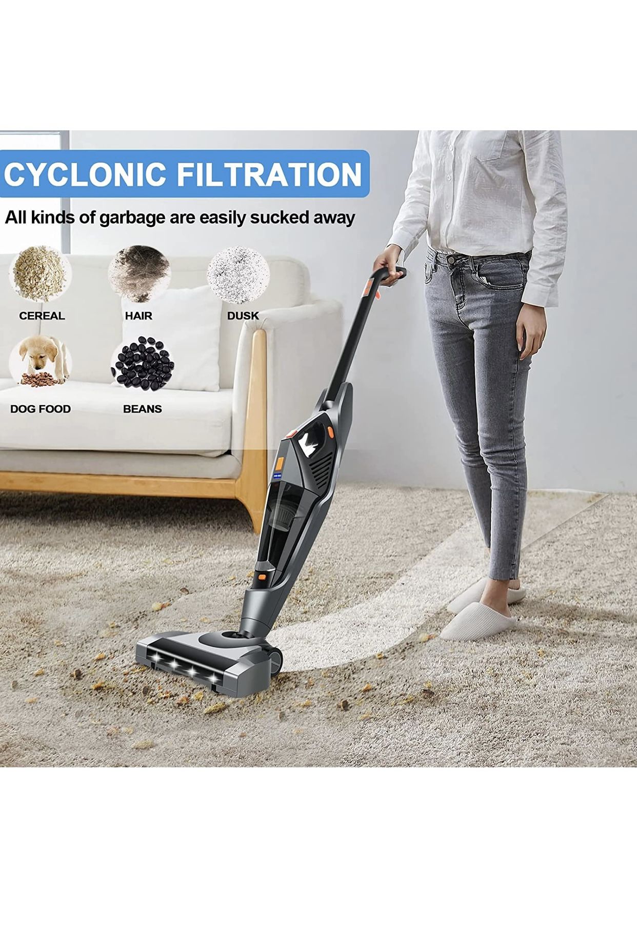 Cordless Vacuum Cleaner, 2200Mah Li-Ion Battery Portable Cordless Vacuum 12000Pa Powerful Suction Stick Vacuum, 4 in 1 Lightweight Handheld Vacuum Cle