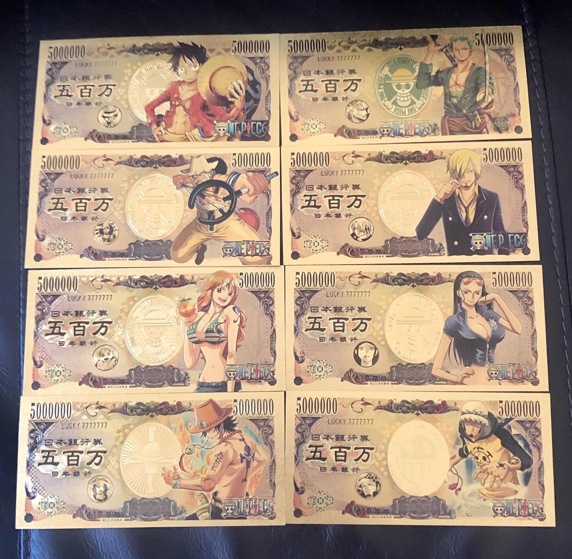 8x One Piece Anime Gold Foil Cards