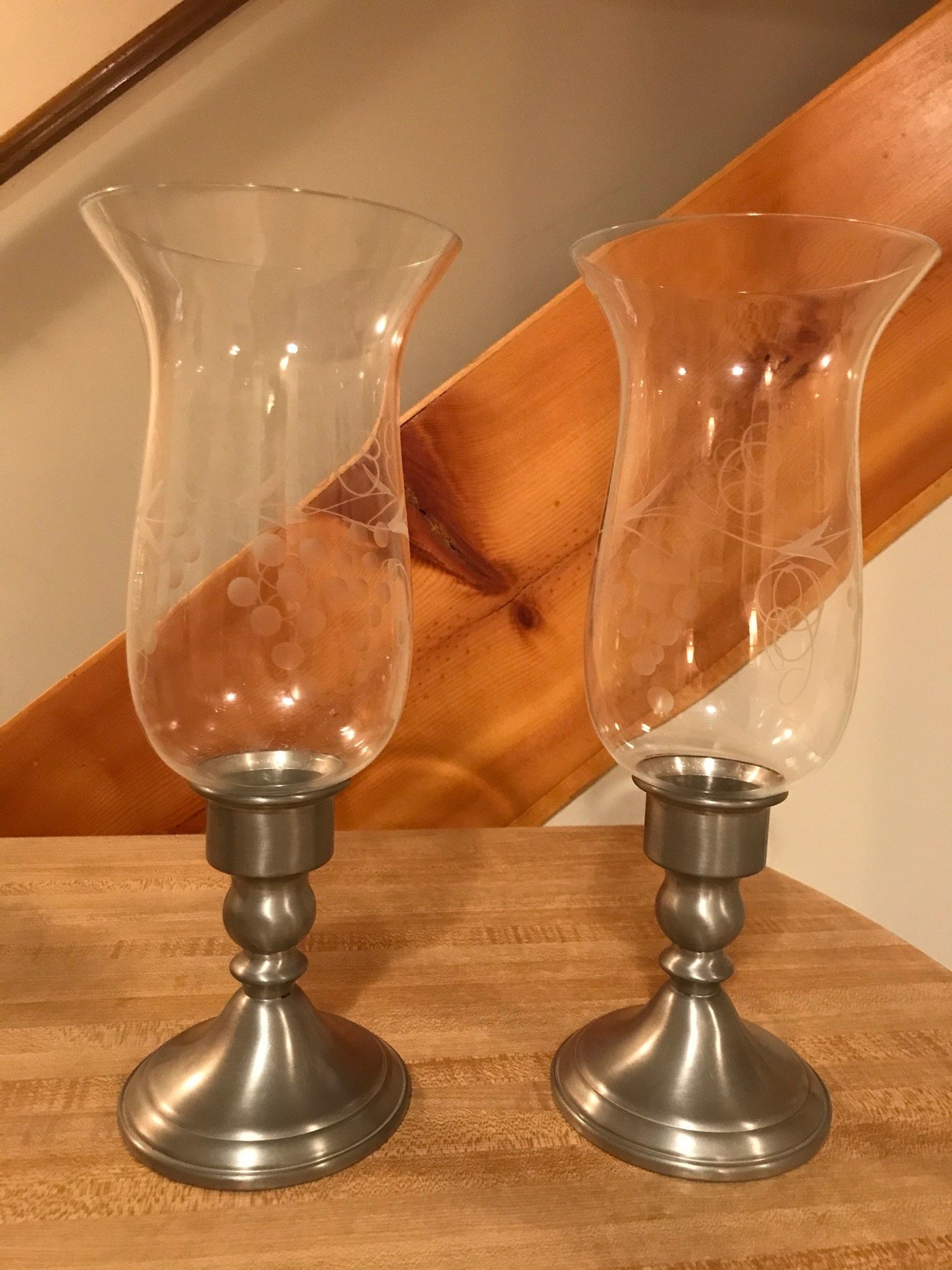 Pewter candle holders with glass globes