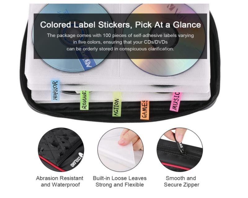 CD DVD Case Storage Holder Organizer Rack Display Portable Protective Jewel Frame Container Box Bin Cabinet Zippered Wallet Binder for Travel R&B Musi