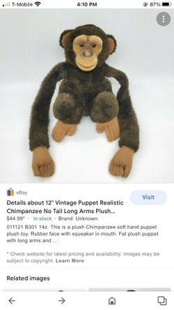 Vintage Monkey /chimpanzees Hand Puppet  Thumbnail