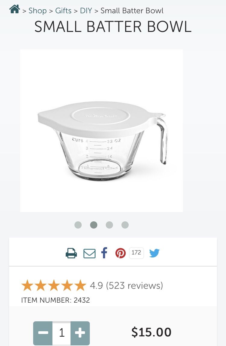 Pamper chef small glass batter bowl