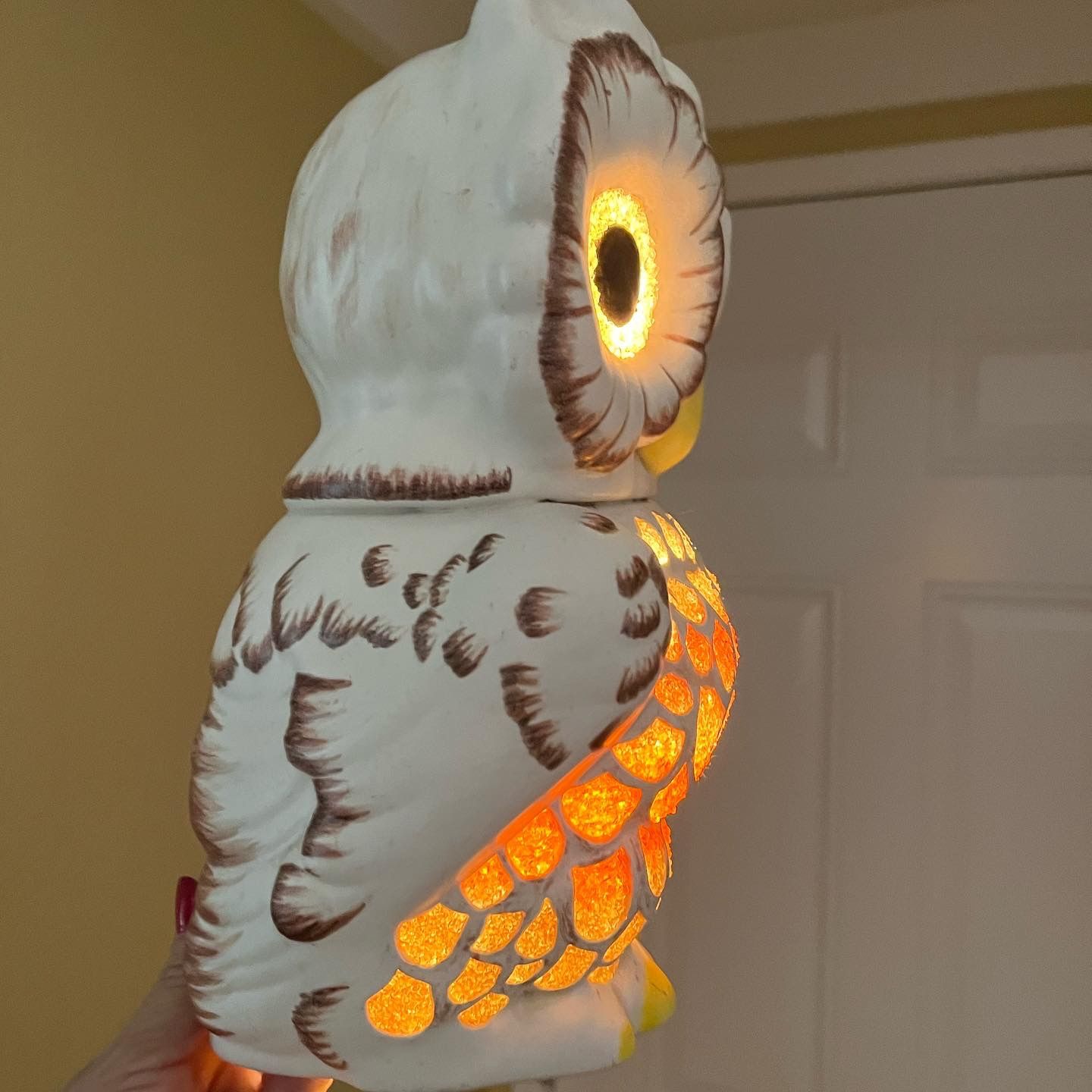 ***PENDING SALE***Vintage Mid Century Modern Pottery Lucite Owl Hanging Swag Lamp