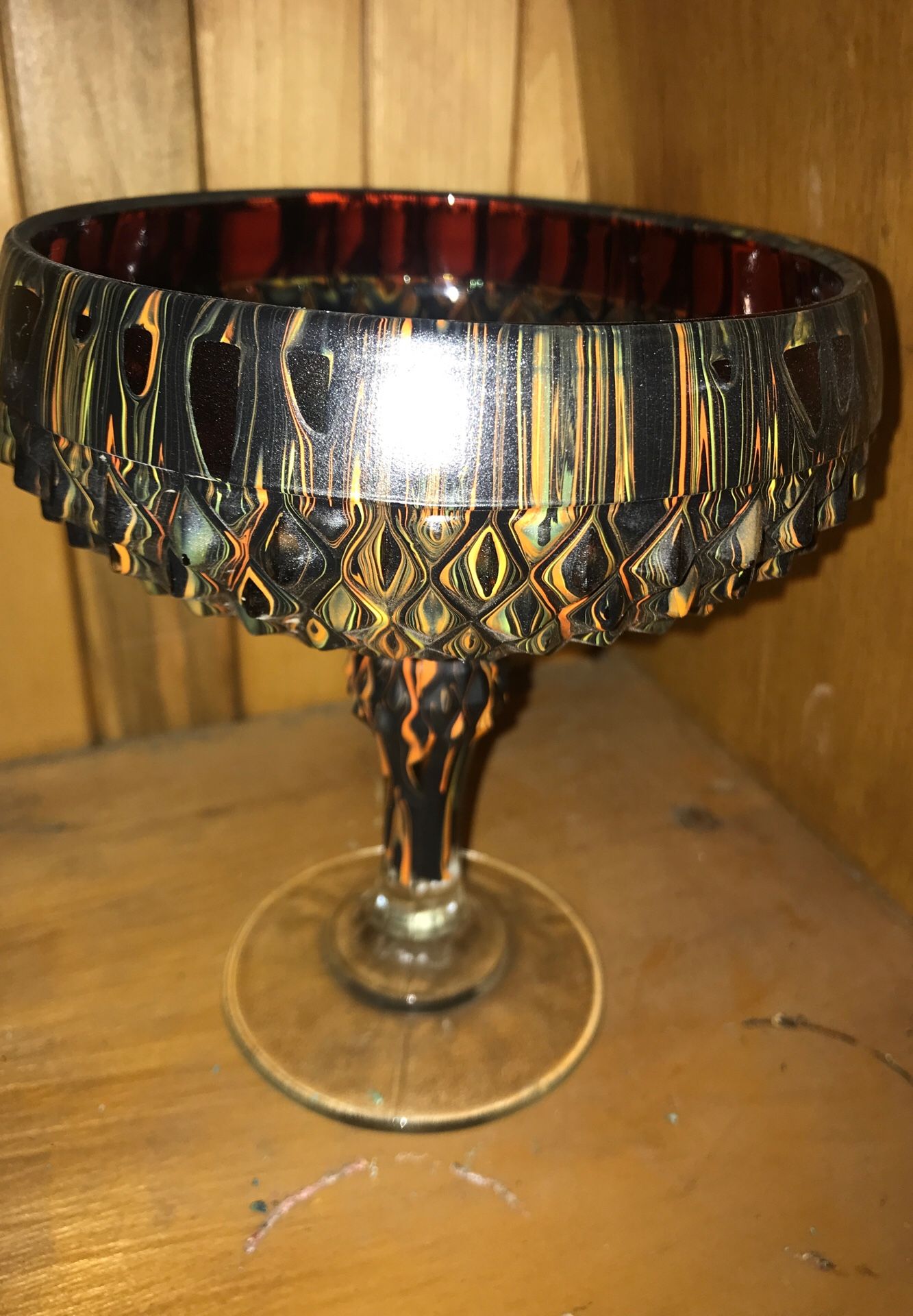 hand dipped cut glass amber goblet