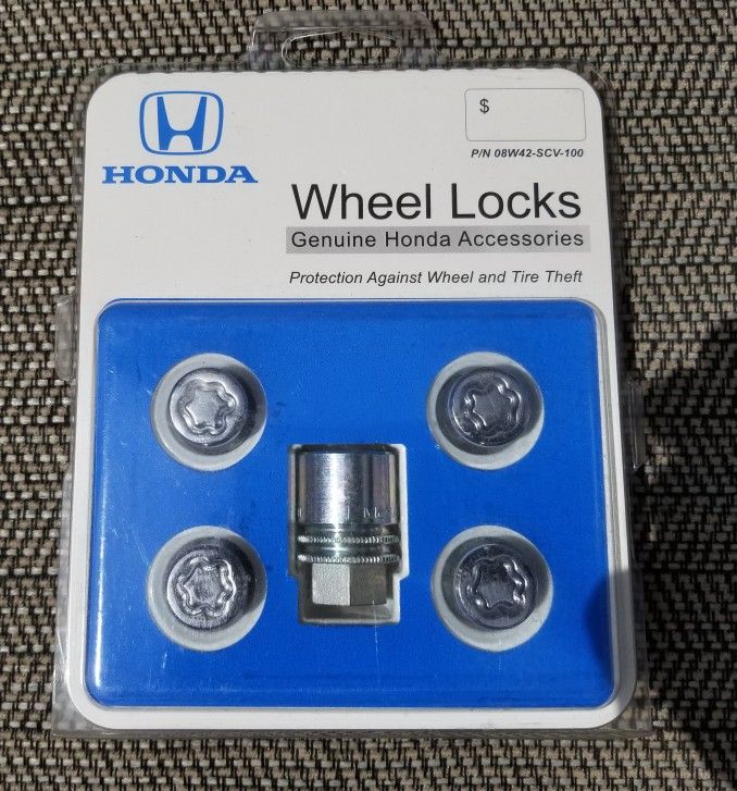 Brand new SEALED Honda Accord Civic WHEELS KEYS LOCK Genuine OEM Factory Acura MDX RDX TSX Clarity...any HONDA ACURA 12X1.5 OR 14x1.5 Stud Threads