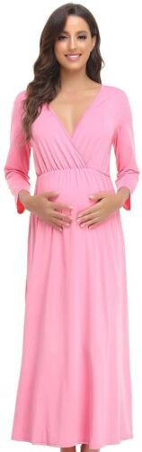 Maternity 3/4 Sleeve Ruched Dress, Wrapped Ruched V Neck Maternity Casual Dress