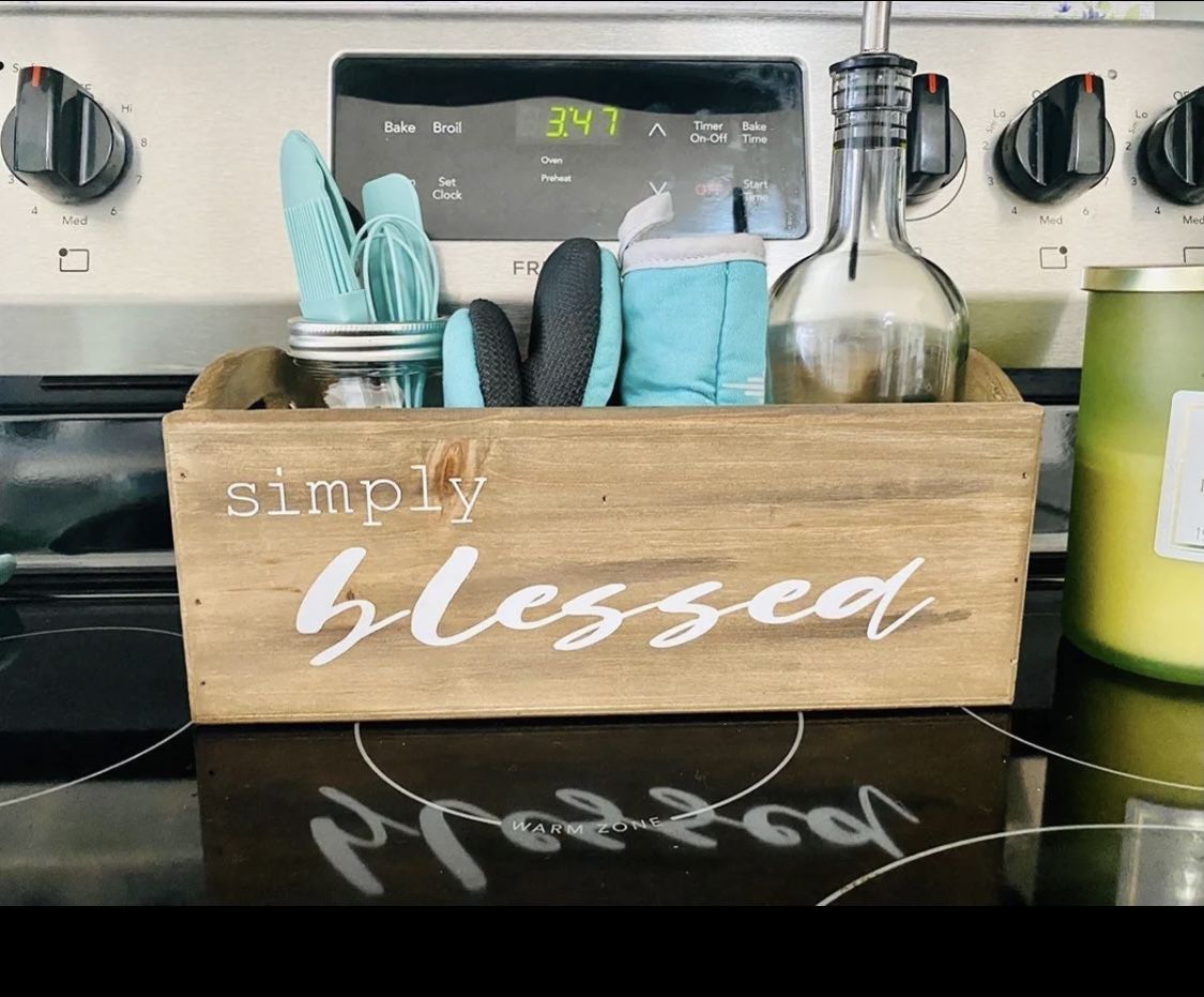 Simply Blessed wood storage caddy