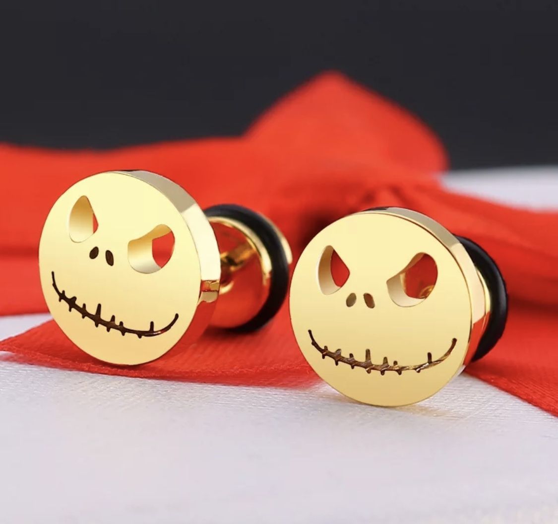 3 Pairs Jack Skellington Nightmare Before Christmas Stud Earrings Black Silver Gold
