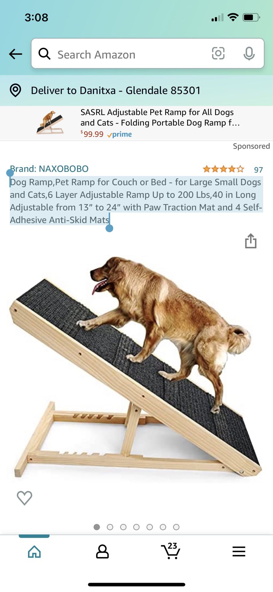 Dog Ramp,Pet Ramp for Couch or Bed - for Large Small Dogs and Cats,6 Layer Adjustable Ramp Up to 200 Lbs,40 in Long Adjustable from 13” to 24” with Pa