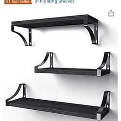 Floating Shelves Wall Mounted Set of 3, Rustic Wood Wall Shelves for Bedroom/Bathroom/Living Room/Kitchen/Laundry Room, Storage & Decoration, Black Thumbnail