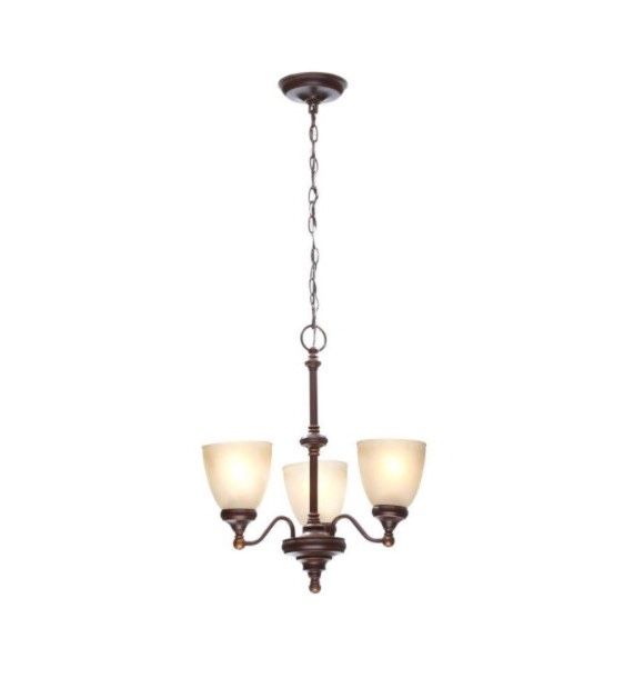 Bristol 3-Light Nutmeg Bronze Reversible Chandelier with Tea-Stained Glass Shades DESCRIPTION: The Bristol Collection 3-Light Nutmeg Bronze Reversible