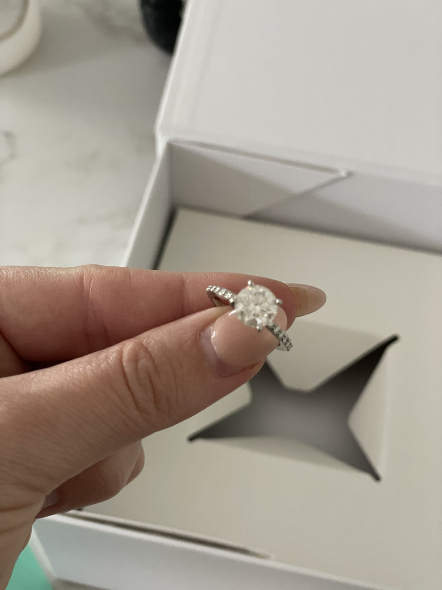 Brilliant Earth Engagement Ring (moissanite) + Real Diamond Band 