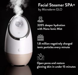 Facial Steamer SPA+ by Microderm GLO - Best Professional Nano Ionic Warm Mist, Home Face Sauna, Portable Humidifier Machine, Deep Clean & Tighten Skin Thumbnail