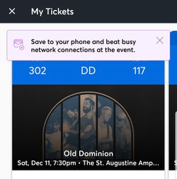 Old Dominion Concert Tickets & VIP Parking - St. Augustine 12/11 (This Saturday) $150/OBO Thumbnail